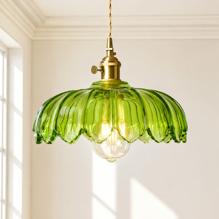 Vintage Green Glass Flower Scalloped Kitchen Island Pendant Light