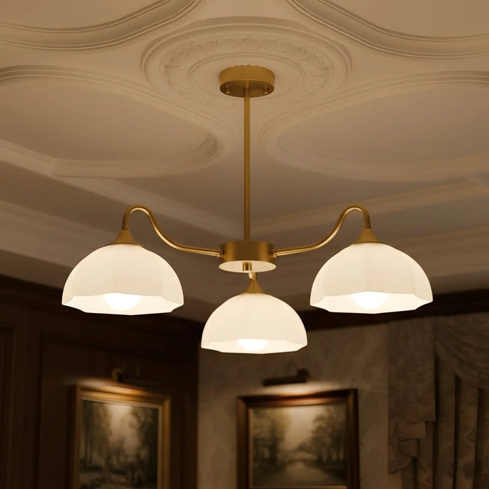 Modern Petal Glass Brass Curved Chandelier