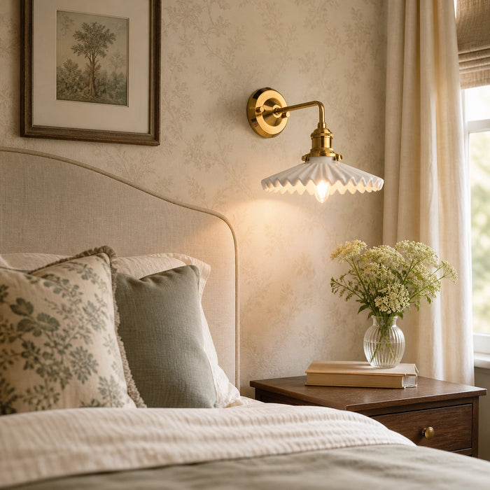 Elegant White Tiffany Ceramic Semi-Flush Wall Light