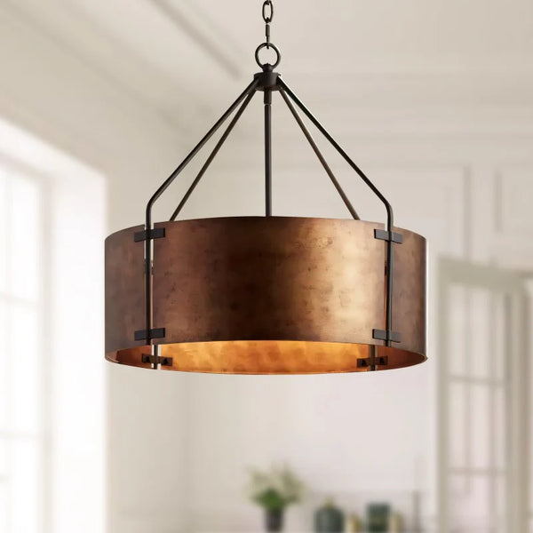 Industrial Bronze Drum Shade Pendant Light