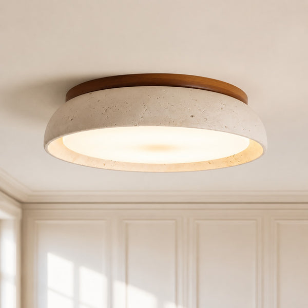 Modern Natural Travertine Stone Round Ceiling Light
