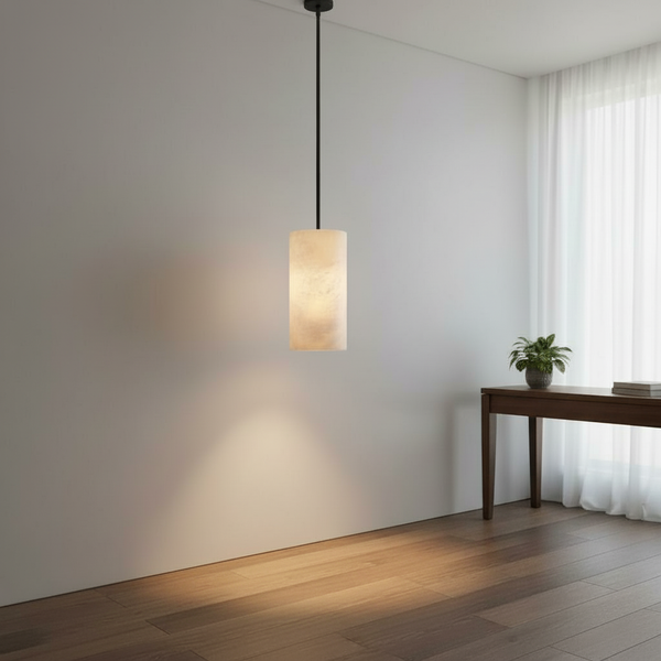 Nordic Hand Carved Alabaster Cylinder Pendant Light