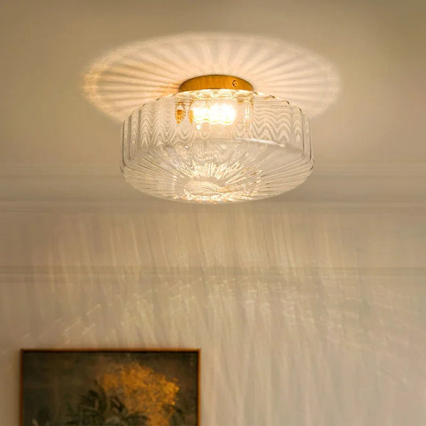 Farmhouse Ribbed Glass Flush Mount Ceiling Light