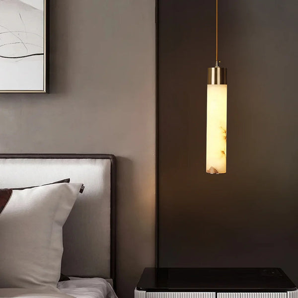 Minimalist Alabaster Brass Tube Pendant Light
