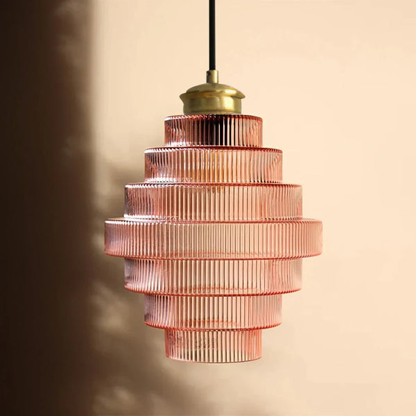 Vintage Stained Striped Glass Pendant Light