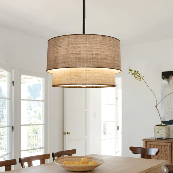 Rustic Fabric Linen Drum Pendant Light