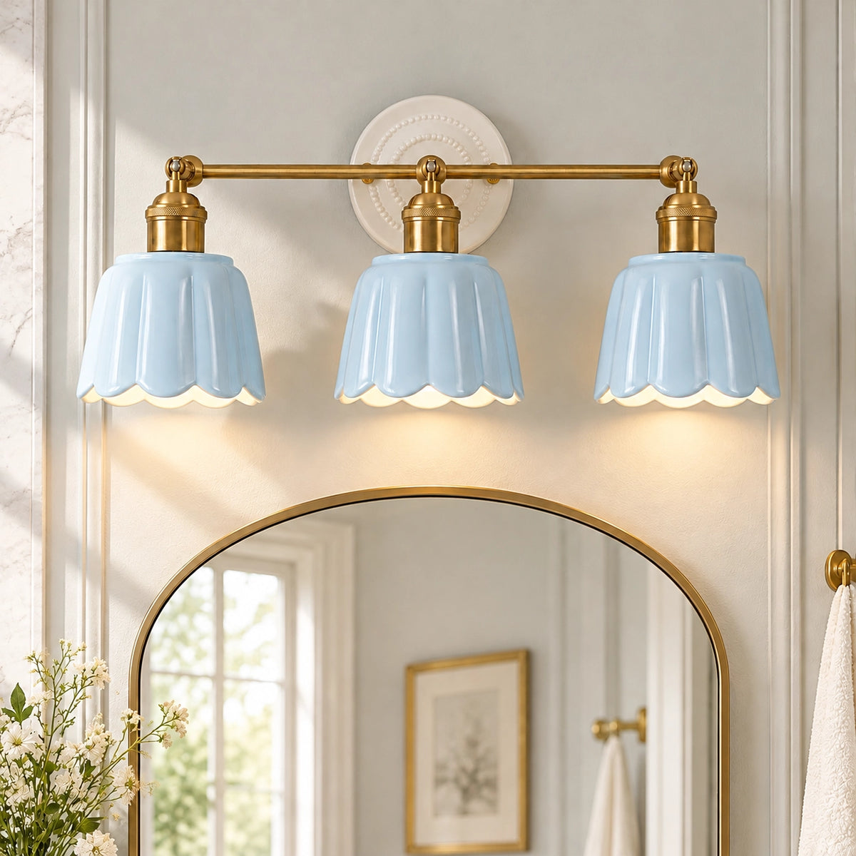 Ceramic Flower Shade Bathroom Mirror Vanity Light