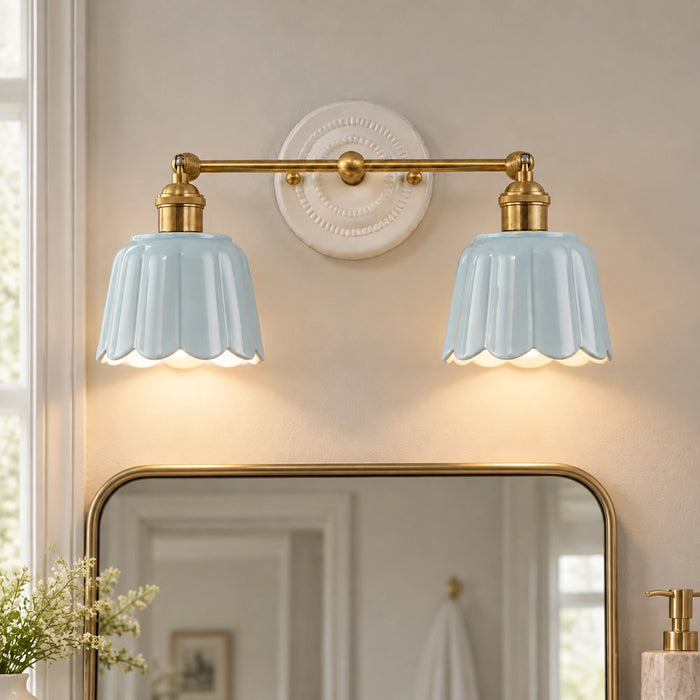Ceramic Flower Shade Bathroom Mirror Vanity Light