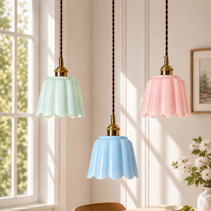 Country Scalloped Ceramic Flower Pendant Light