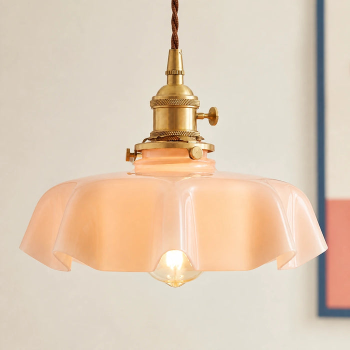 Elowen Vintage Scalloped Pastel Flower Glass Pendant Light