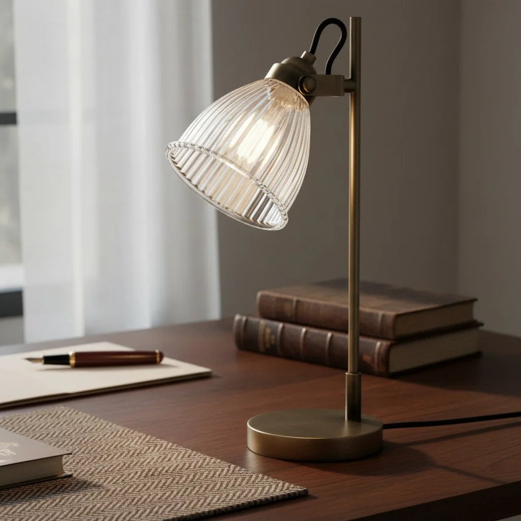 Round Ribbed Table Lamp Industrial Ribbed Glass Adjustable Table Lamp | ateasehomelife ...
