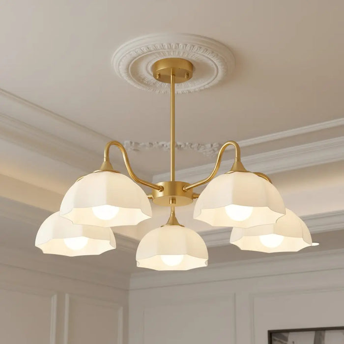Modern Petal Glass Brass Curved Chandelier