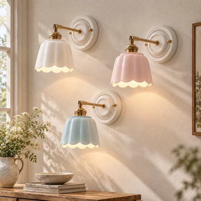 Modern Cottage Ceramic Flower Wall Sconce