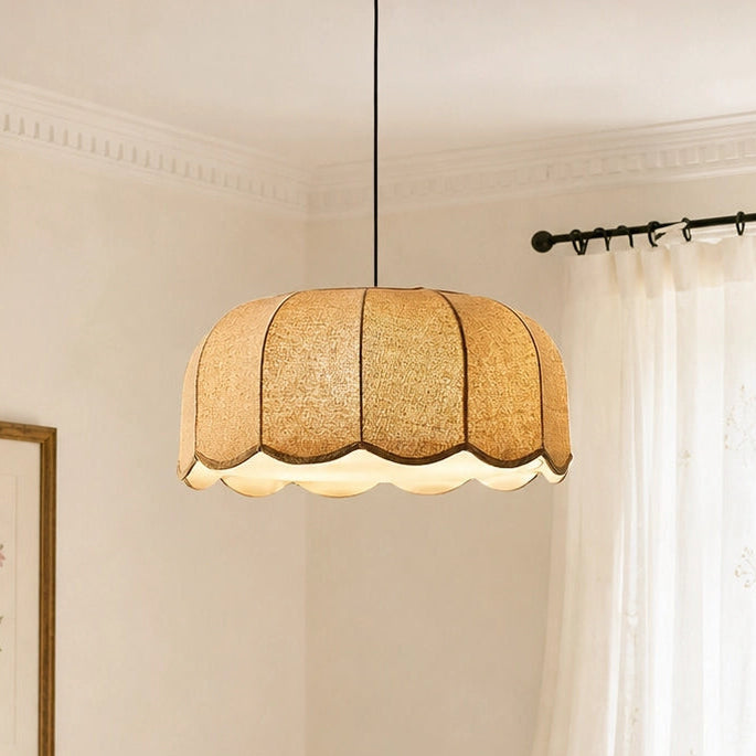 Modern Cottage Core Scalloped Wavy Edge Linen Pendant Light