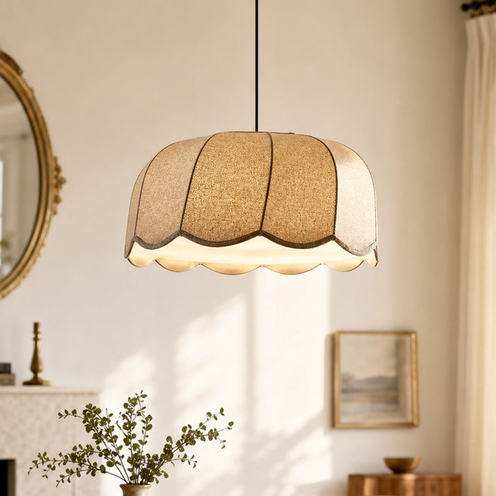 Modern Cottage Core Scalloped Wavy Edge Linen Pendant Light