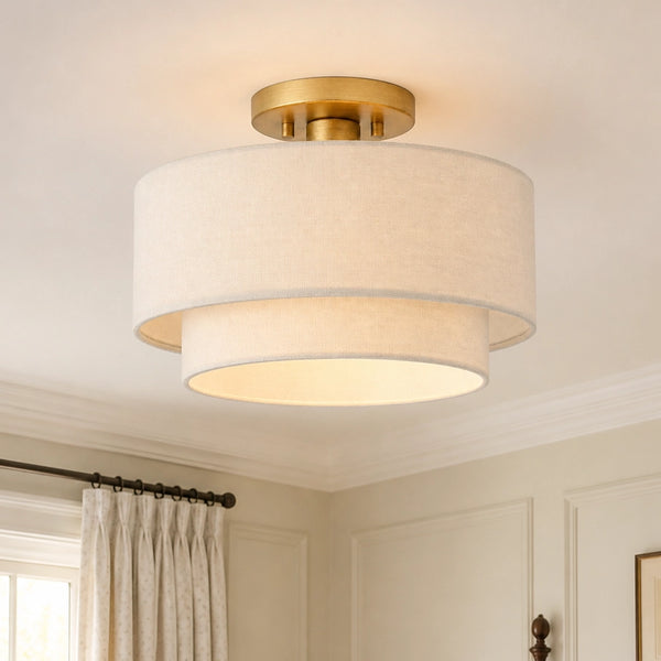 Modern Linen Shade Double-Drum Ceiling Light