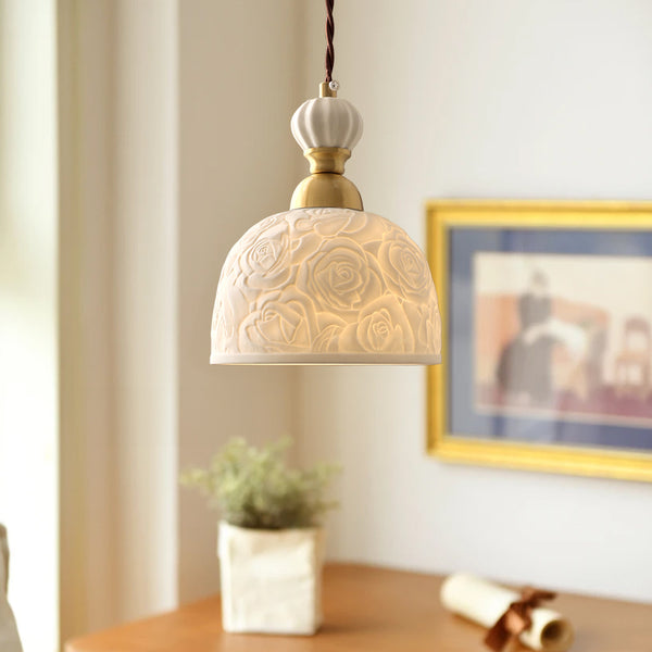 Rayna Retro White Rose Ceramic Pendant Light