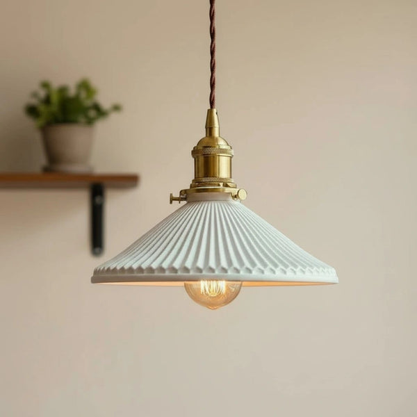 Vintage Pleated Hat Shape Ceramic Pendant Light