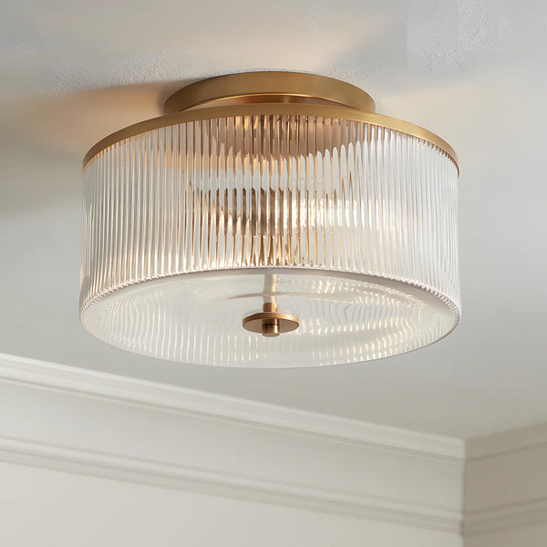 Vintage Ribbed Glass Flush Mount Ceiling Light