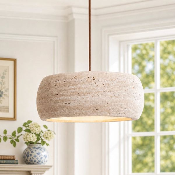 Wabi-Sabi Natural Travertine Round Pendant Light