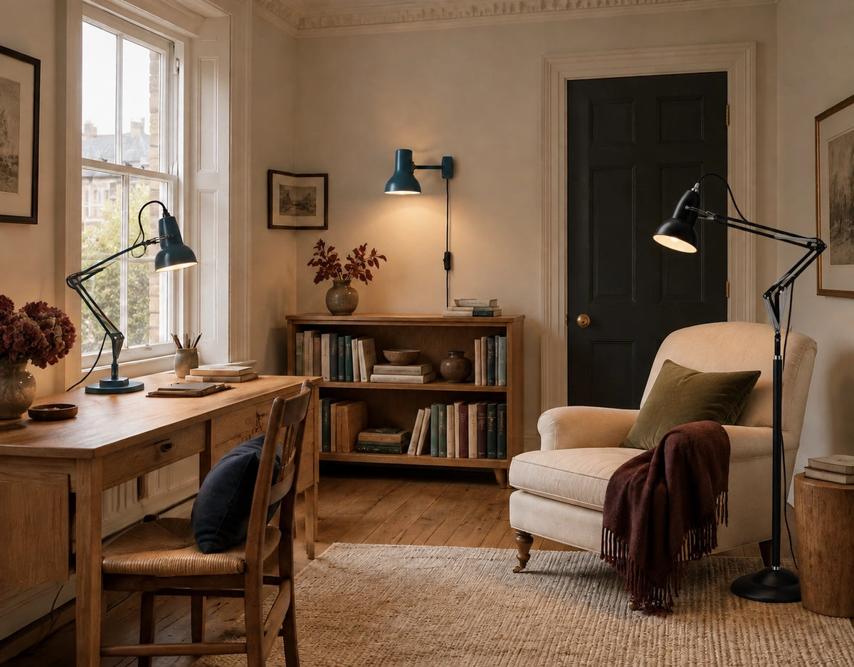 Three Casteo adjustable lights styled together in a considered interior