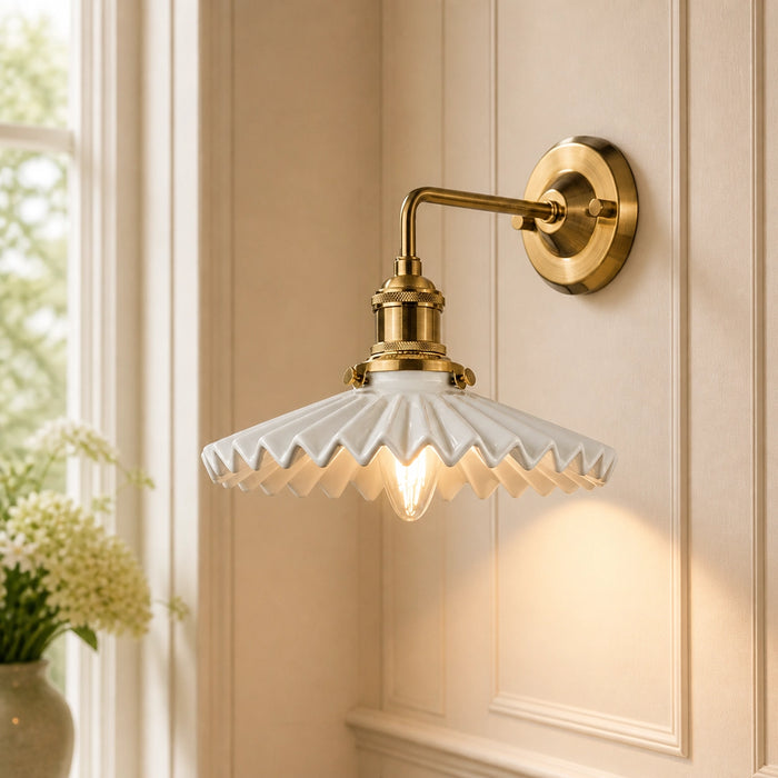Elegant White Tiffany Ceramic Semi-Flush Wall Light