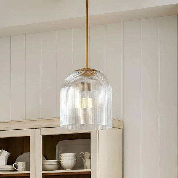 Modern Cooper Ribbed Glass Pendant Light