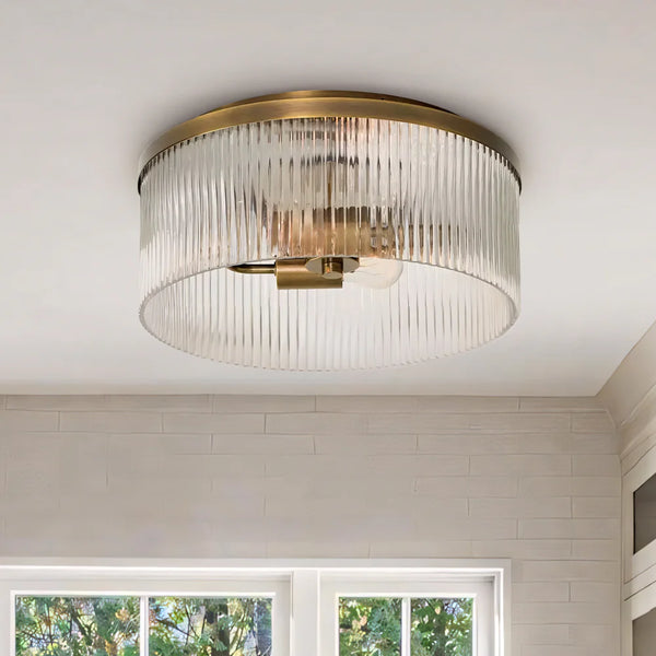 Retro Round Ribbed Glass Ceiling Light