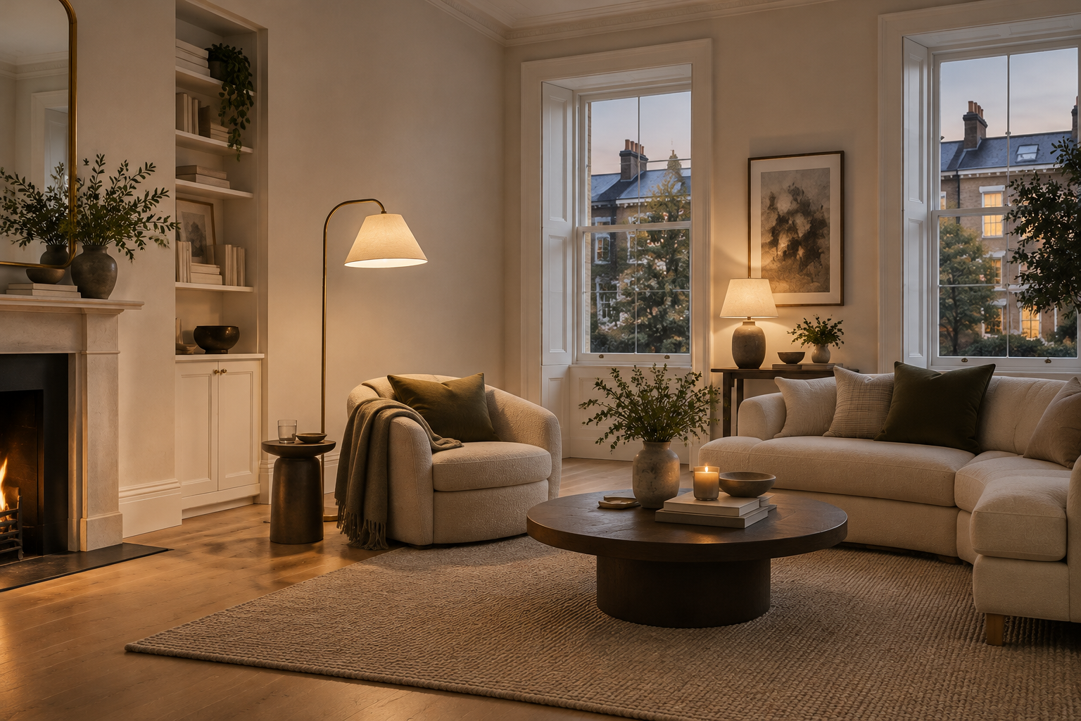 Floor lamp and table lamp in a modern British living room