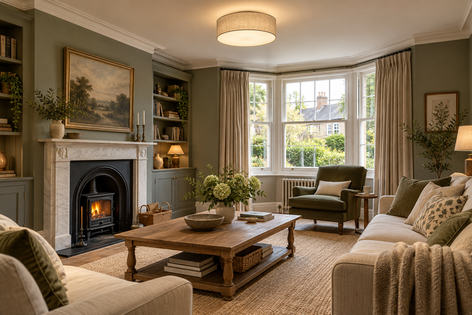 Ceiling light providing ambient light in a British sitting room