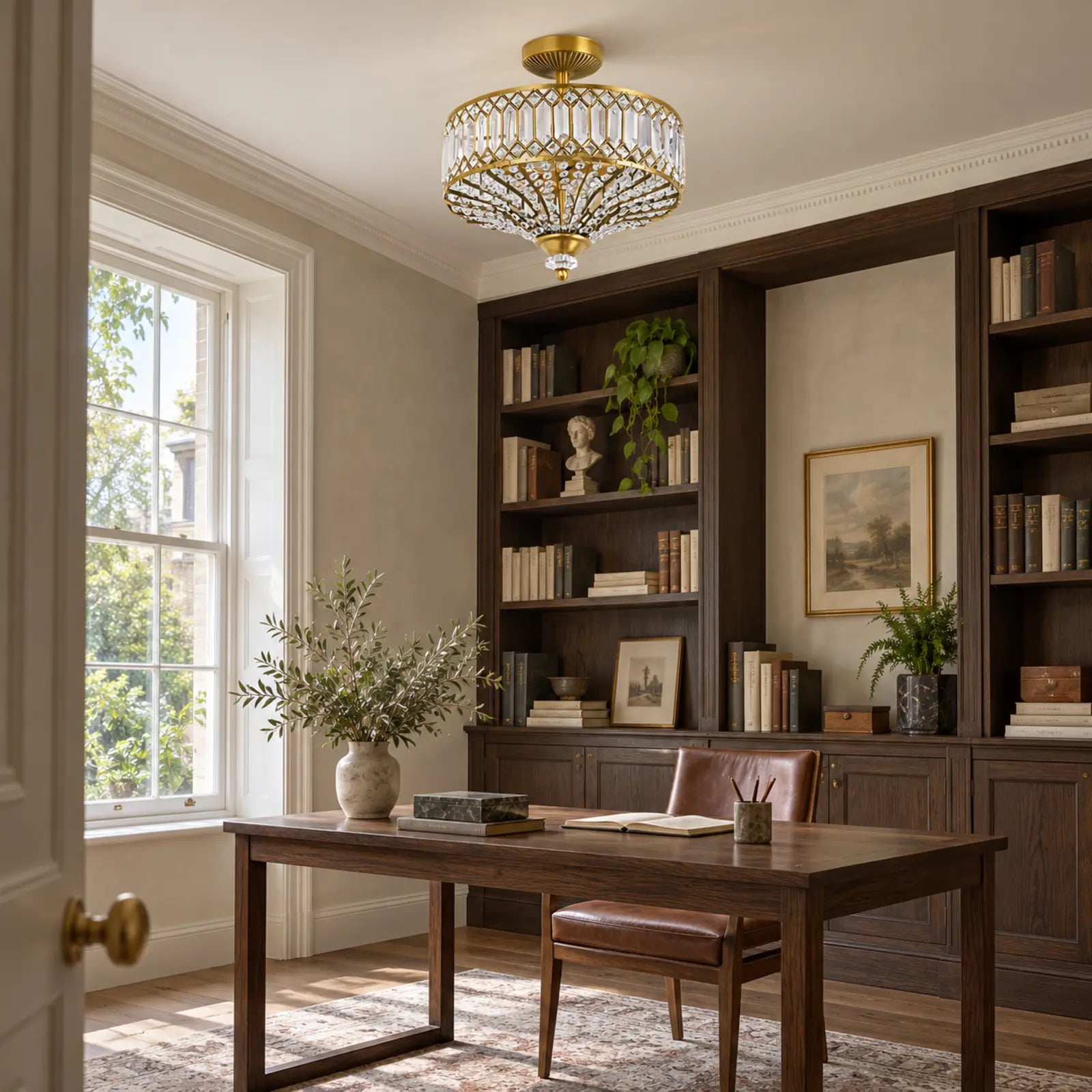 Crystal drum light in a refined study